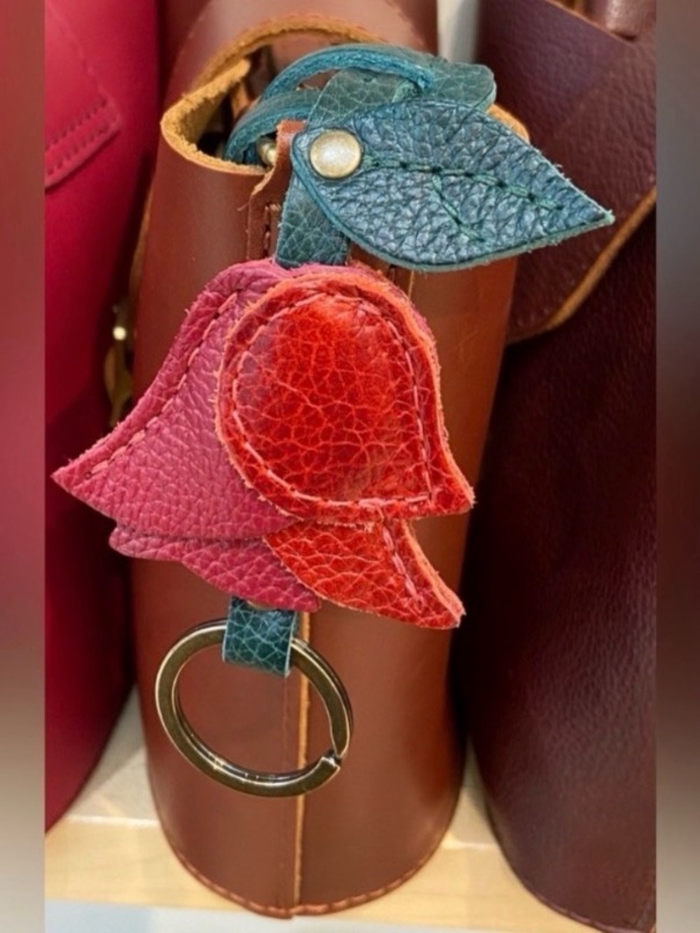 Portland Leather Rose in Chili Red and Flaminco Bag Charm Bag Flair